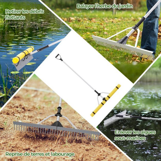 Rastrello galleggiante per rimozione alghe con testa rastrello Rastrello in alluminio pieghevole da 92 cm con manico allungabile Galleggiante in schiuma 20_0009171