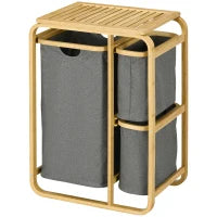 Cesto per Biancheria Cesto per Biancheria Cesto per Biancheria Cesto per Biancheria in Bambù 3 Cesti, 49 L x 33 P x 70 H cm Grigio