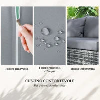 Set da Giardino 4 Pezzi con 2 Divani 2 Posti, Tavolino da Caffè e Tavolino Alto, in Acciaio e Rattan