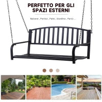 Dondolo Sospeso da Giardino con 2 Posti, Romantica Panchina in Metallo Nero per Esterni, 127 x 60 x 47cm