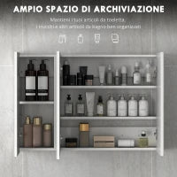 kleankin Armadietto Pensile Bagno con 3 Ante a Specchio e Ripiani Regolabili in Legno 90x13.5x60 cm, Bianco