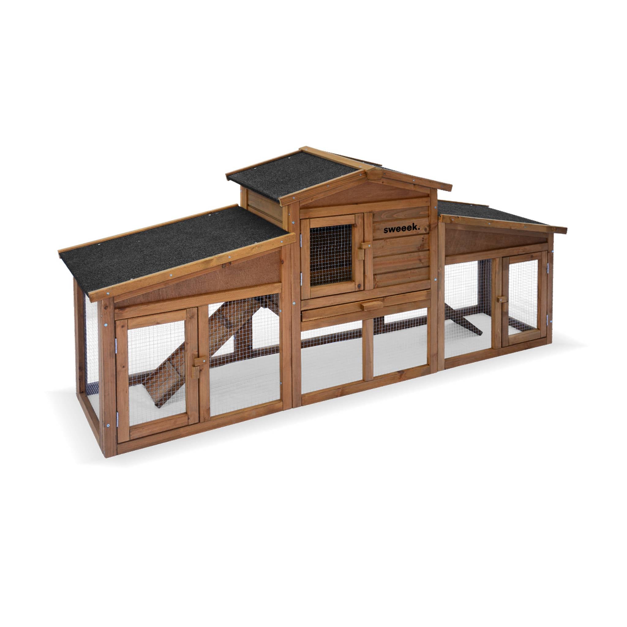 Conigliera in legno per 4 conigli, marrone naturale