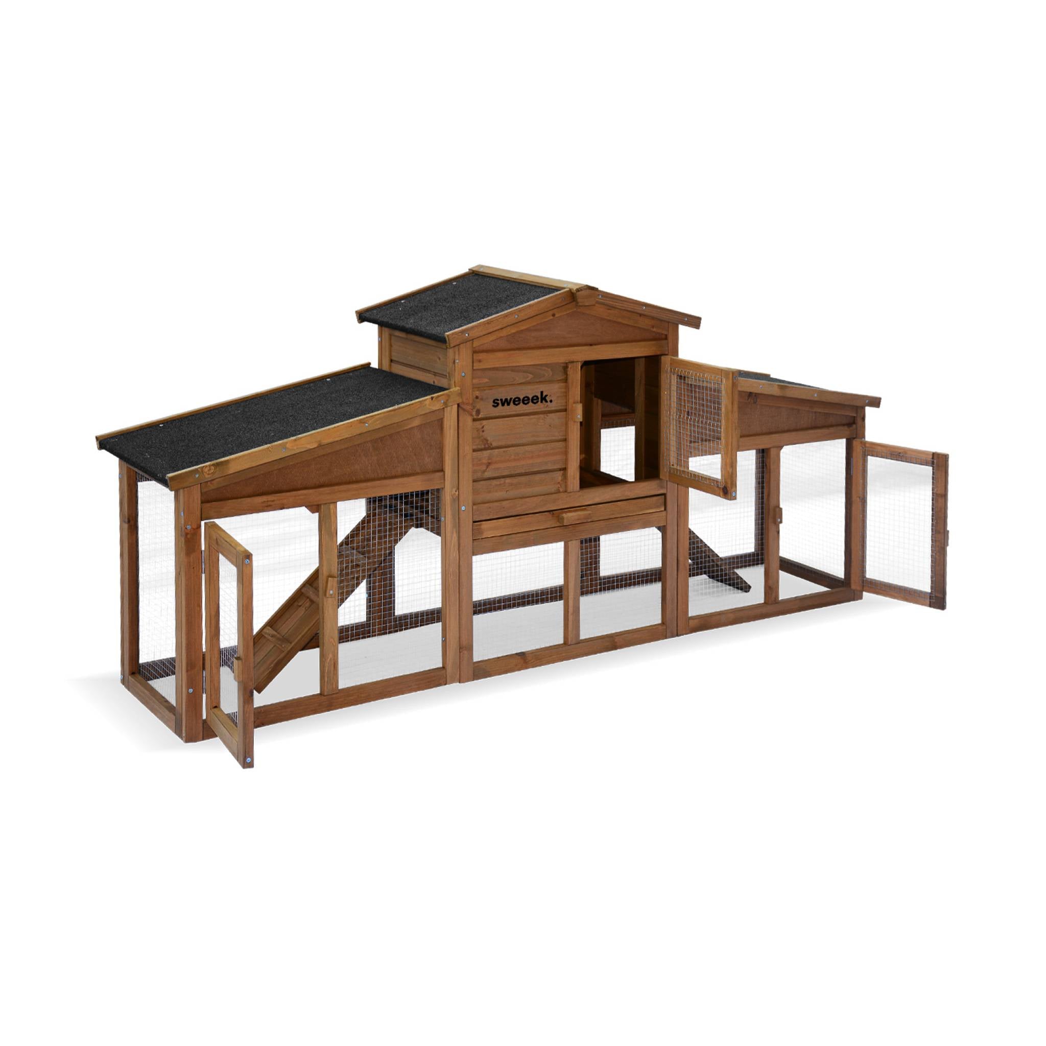 Conigliera in legno per 4 conigli, marrone naturale