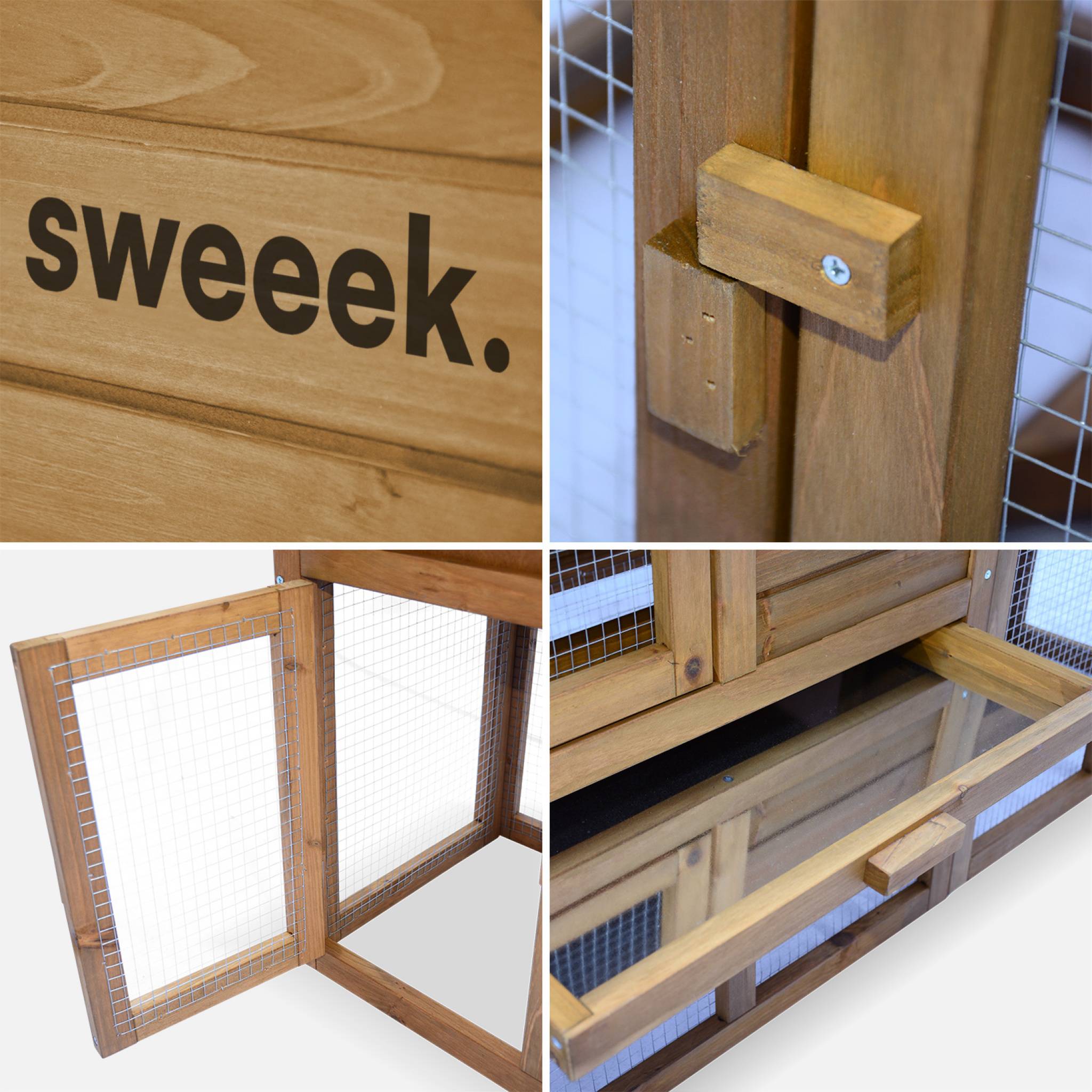 Conigliera in legno per 4 conigli, marrone naturale