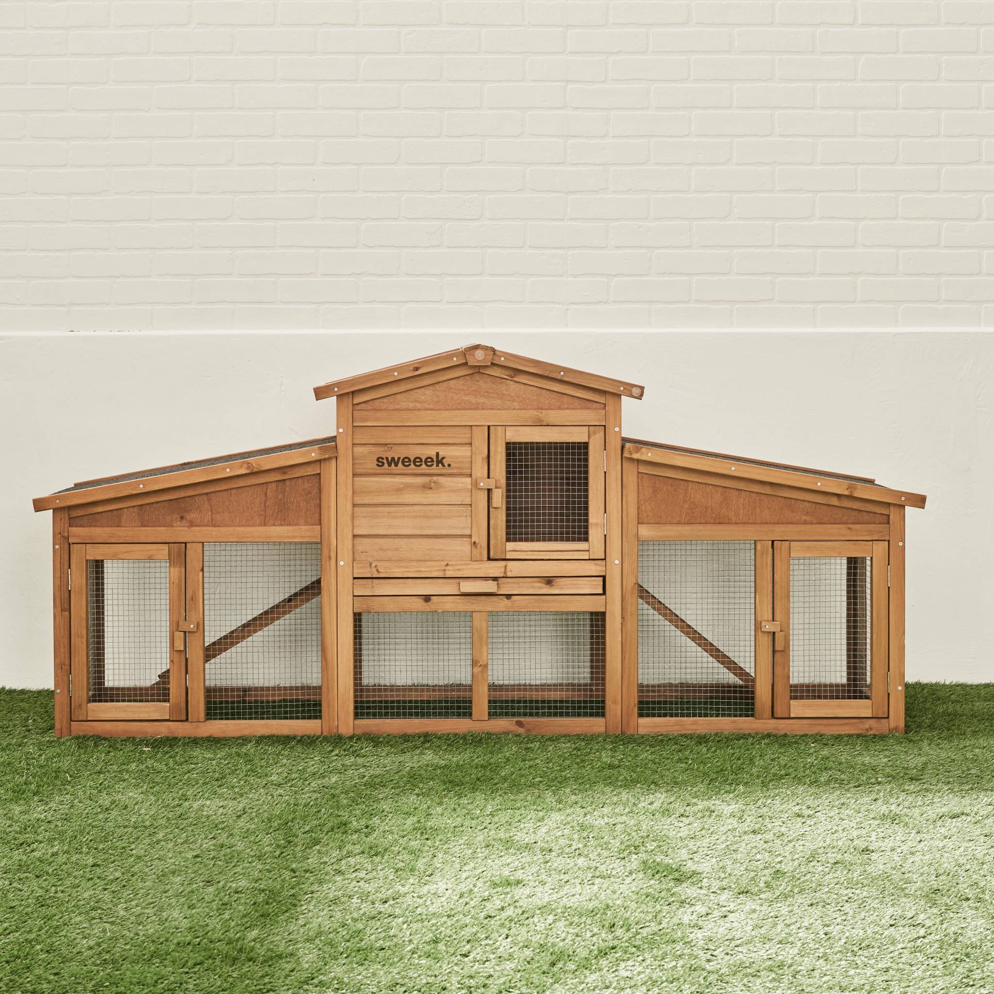 Conigliera in legno per 4 conigli, marrone naturale