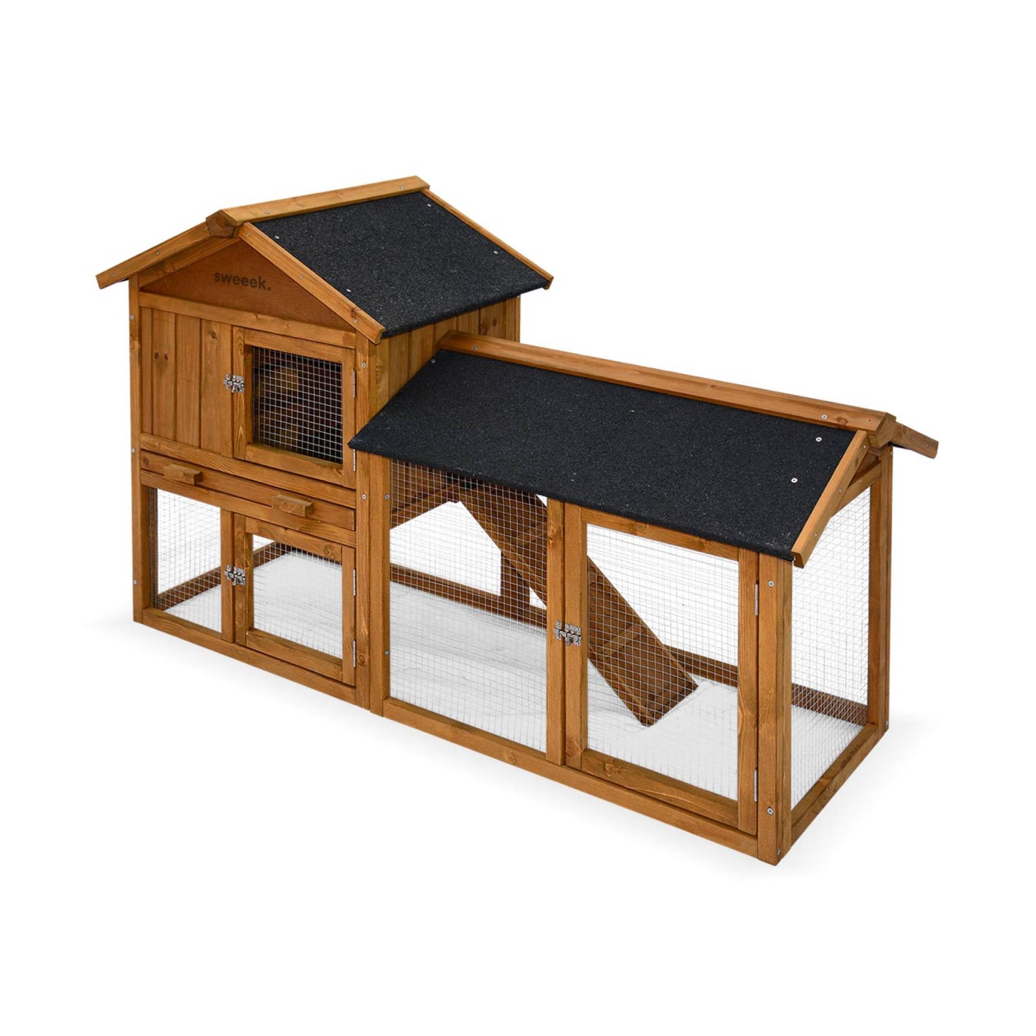 Conigliera in legno per conigli e roditori con recinto, 4 conigli,