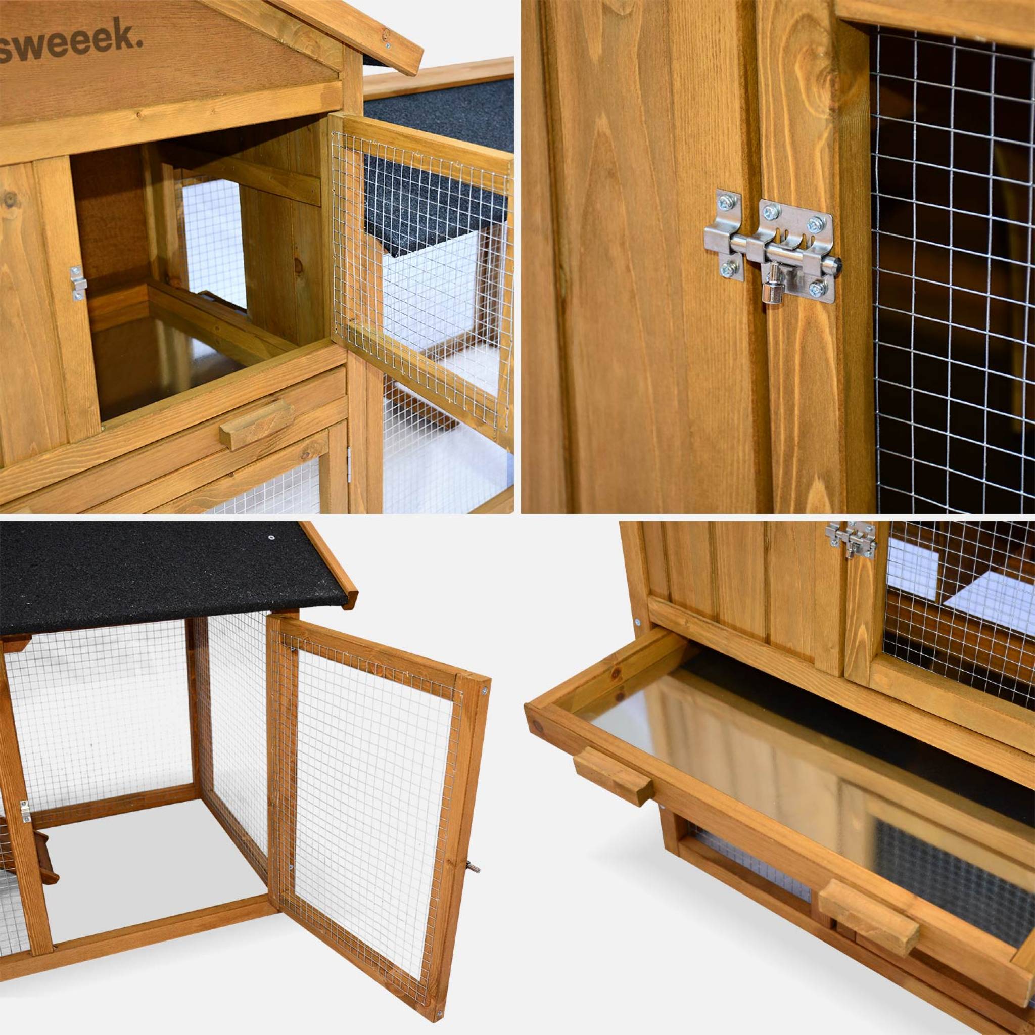 Conigliera in legno per conigli e roditori con recinto, 4 conigli,