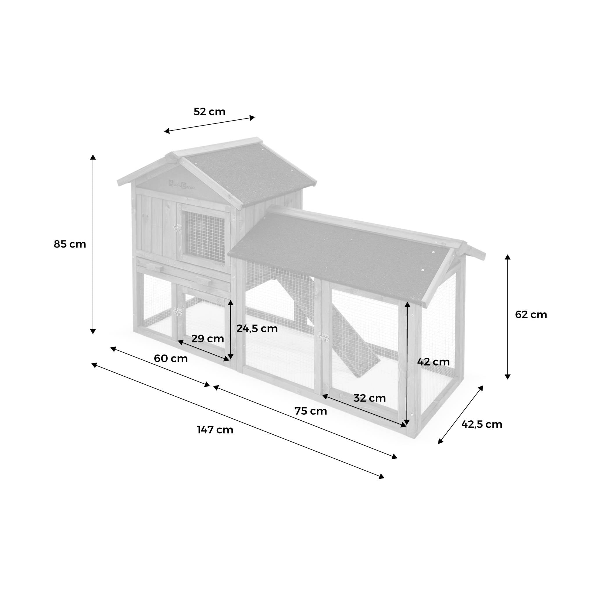 Conigliera in legno per conigli e roditori con recinto, 4 conigli,