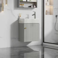 Mobile da bagno con lavabo e mobiletto sottolavabosospeso e con spazio contenitore, 46x26x56 cm, Grigio e Bianco