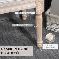 Panca Fondoletto Imbottita Stile Vintage in Tessuto e Gambe in Legno, 117x40x48 cm, Crema