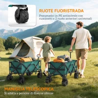 Carrello da Giardino Carico max 70kg con Maniglia Telescopica, in Metallo e Tessuto Oxford, 108x55 cm, Verde