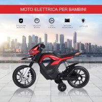 Moto Elettrica per Bambini da 6V con Rotelle, Fari e Musica, in PP e Metallo, 105x52.3x62.3 cm, Rosso