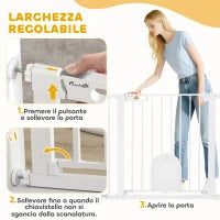 Cancellino per Cani Regolabile con Porta Piccola e Chiusura Automatica, 75-103x76cm, Bianco