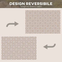 Tappeto Esterno per Balcone e Terrazza Reversibile con Fantasia Geometrica, 2.74x1.82 m, Caffè e Bianco