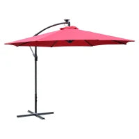 Ombrellone da Giardino a Braccio Ø3x2.4  m con Manovella e 8 Strisce LED a Energia Solare, Rosso scuro