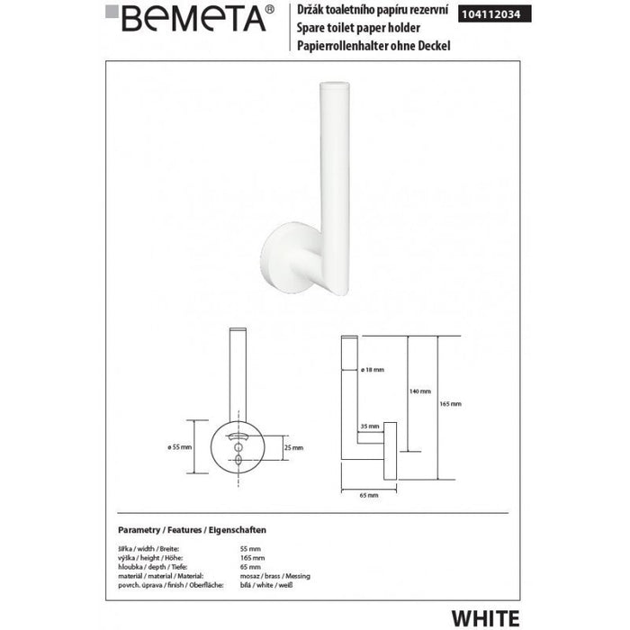 Ricarica carta igienica da parete BIANCA in ottone bianco 5,5x 16,5x 6,5cm