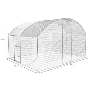 IDMarket - Recinto per polli a cupola 7,5 m² in rete metallica 3x2,5 M con porta laterale