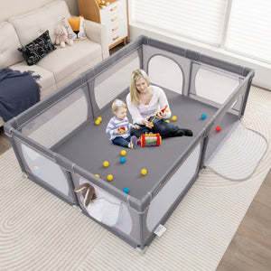 Recinto bambini con rete traspirante tasca portaoggetti apertura a cerniera, Box giochi per neonati Grigio scuro-Cancelletti di sicurezza