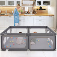 Recinto bambini con rete traspirante tasca portaoggetti apertura a cerniera, Box giochi per neonati Grigio scuro-Cancelletti di sicurezza