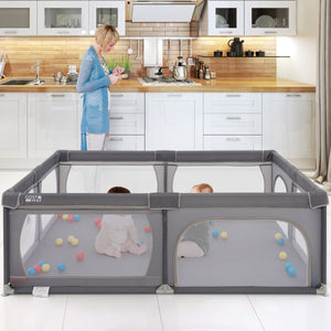 Recinto bambini con rete traspirante tasca portaoggetti apertura a cerniera, Box giochi per neonati Grigio scuro-Cancelletti di sicurezza