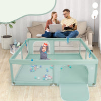 Recinto da gioco per bambini con rete traspirante maniglie palline oceaniche, Parco giochi 200x180x68cm Verde-Cancelletti di sicurezza