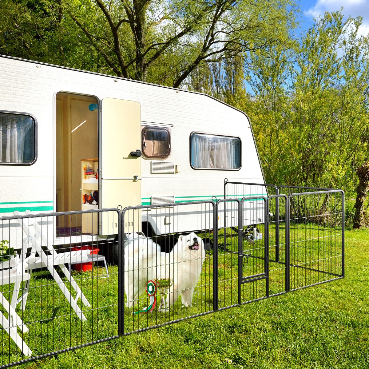 Recinto per cani interno o esterno con 8 pannelli altezza 80cm, Recinzione portatile pieghevole in metallo Nero-Cancelli