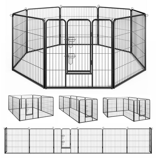 Recinto per cani interno o esterno con 8 pannelli altezza 80cm, Recinzione portatile pieghevole in metallo Nero-Cancelli