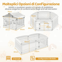 Recinto per cani in plastica con cancello pieghevole a 6 pannelli 60 cm, Casa per cani medi e piccoli Bianco-Cancelli
