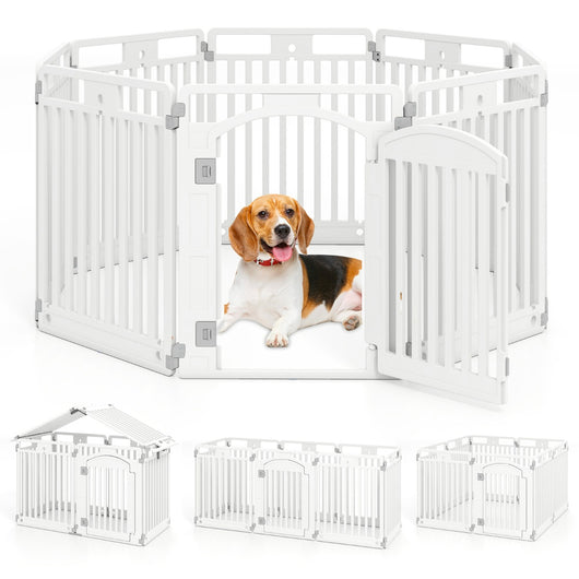 Recinto per cani a 8 pannelli con porta di sicurezza e serratura per cani, Recinzione portatile per animali domestici Bianco-Cancelli