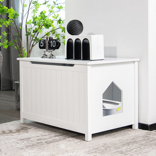 Recinto per lettiera per gatti-Casetta del gatto con apertura superiore divisorio rimovibile asta a gas Bianco