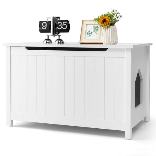 Recinto per lettiera per gatti-Casetta del gatto con apertura superiore divisorio rimovibile asta a gas Bianco