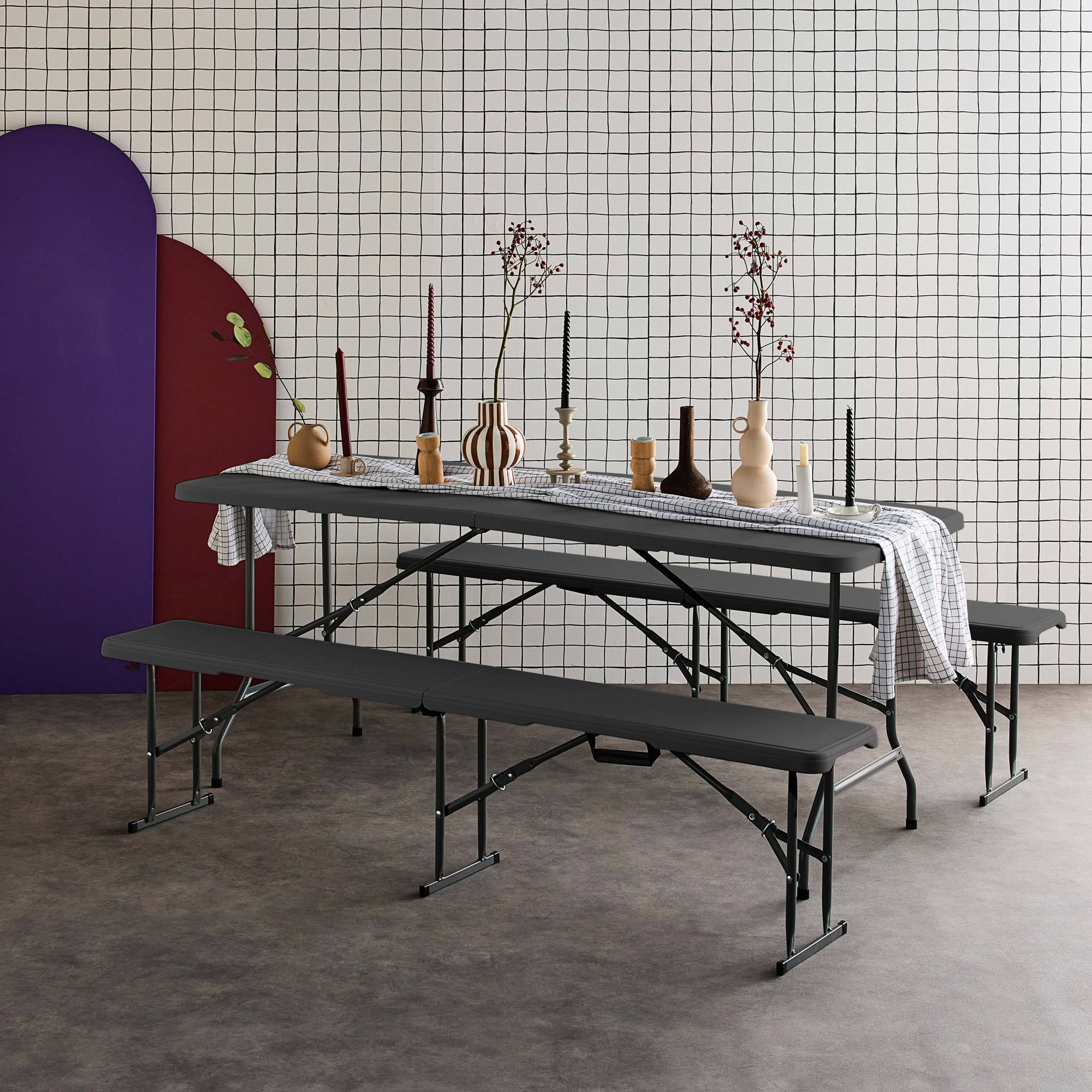 Tovaglietta e panche per ricevimenti, grigio scuro | sweeek