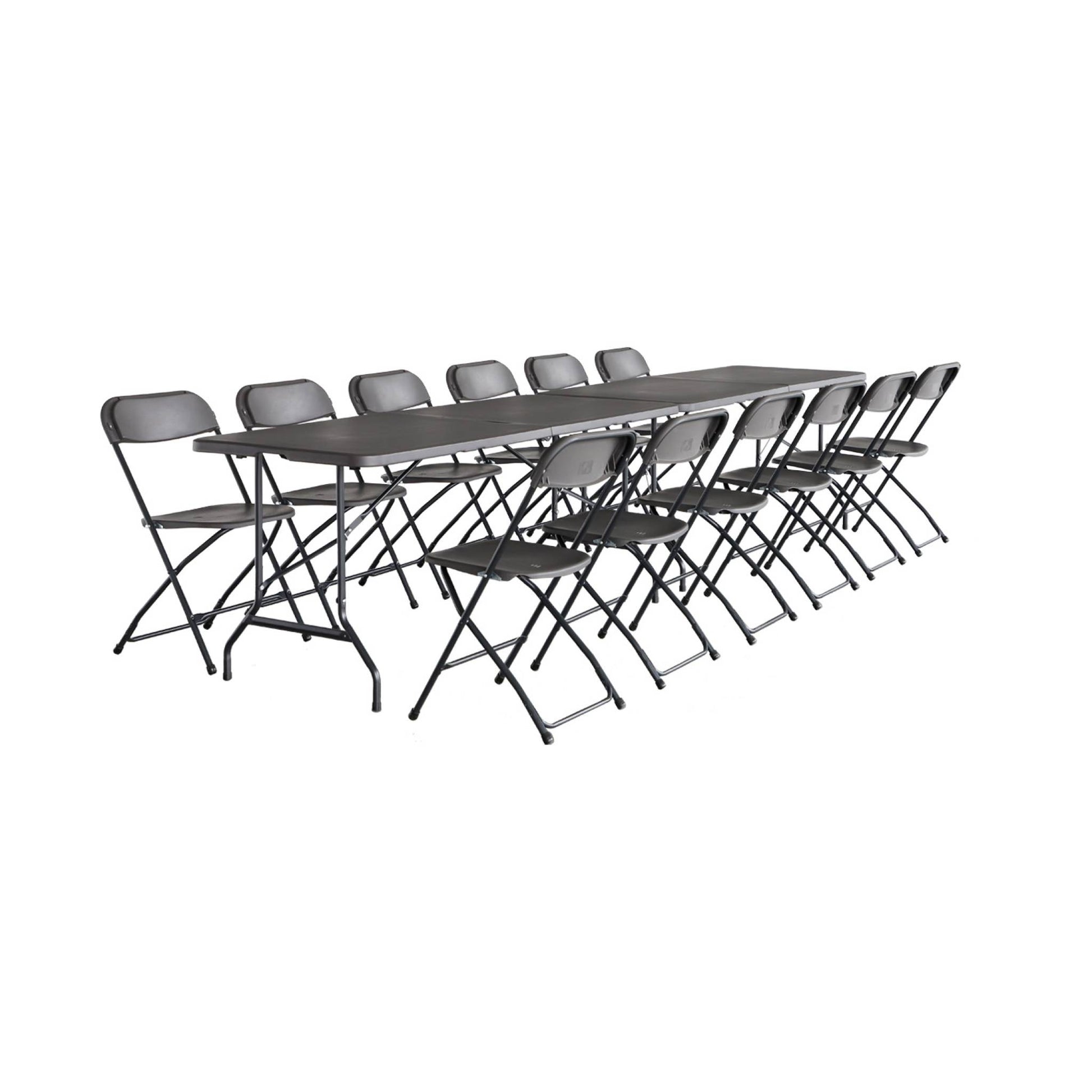 Set di 2 tavoli da ricevimento pieghevoli in plastica, 12 sedie,