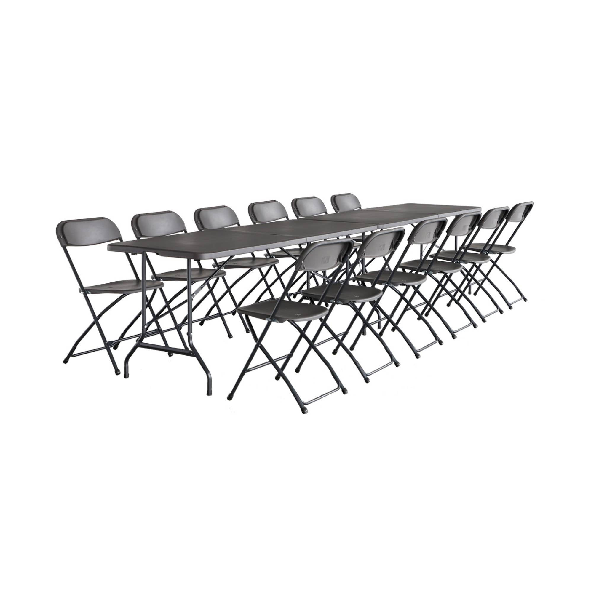 Set di 2 tavoli da ricevimento pieghevoli in plastica, 12 sedie,