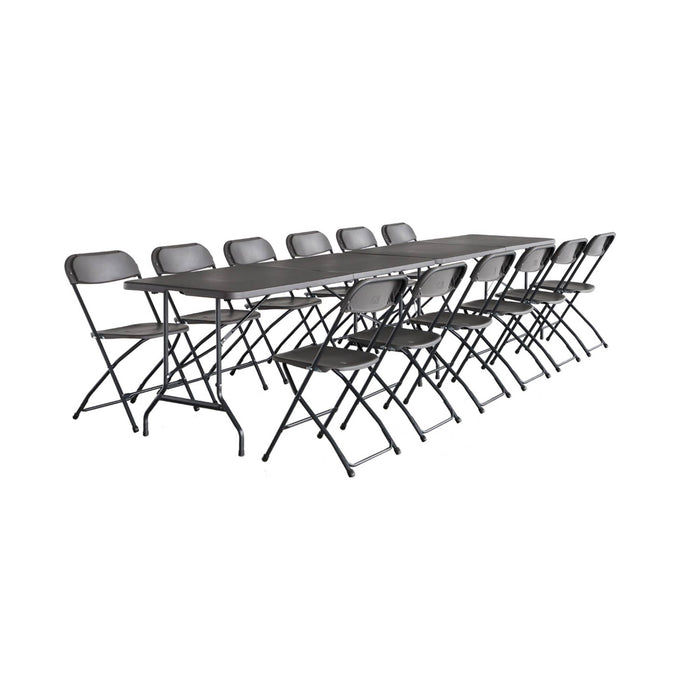 Set di 2 tavoli da ricevimento pieghevoli in plastica, 12 sedie,