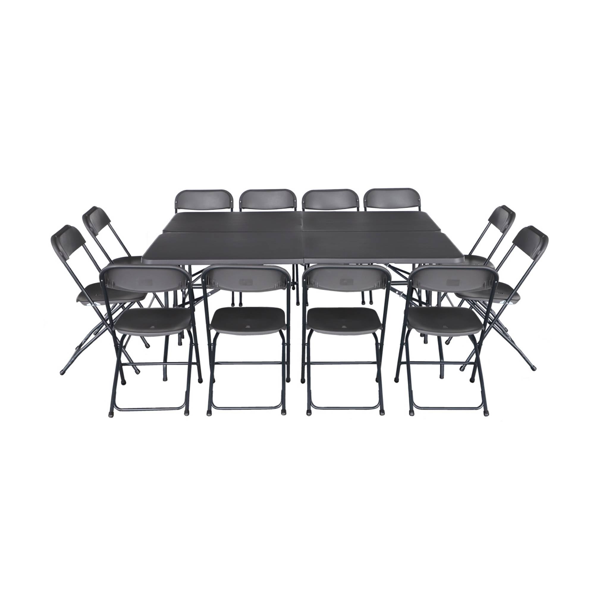 Set di 2 tavoli da ricevimento pieghevoli in plastica, 12 sedie,
