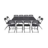 Set di 2 tavoli da ricevimento pieghevoli in plastica, 12 sedie,