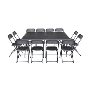 Set di 2 tavoli da ricevimento pieghevoli in plastica, 12 sedie,