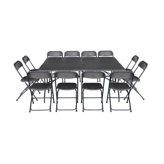 Set di 2 tavoli da ricevimento pieghevoli in plastica, 12 sedie,