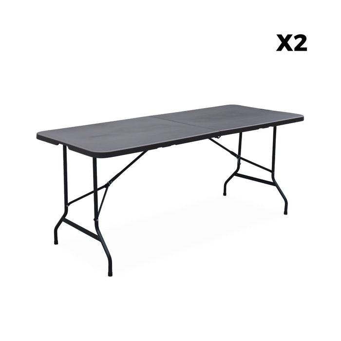 Set di 2 tavoli da ricevimento pieghevoli in plastica, 12 sedie,