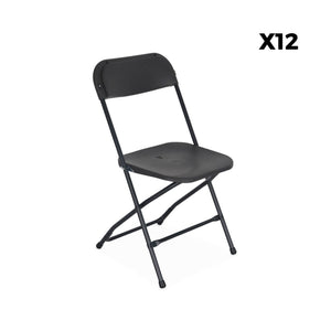 Set di 2 tavoli da ricevimento pieghevoli in plastica, 12 sedie,