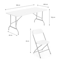 Set di 2 tavoli da ricevimento pieghevoli in plastica, 12 sedie,