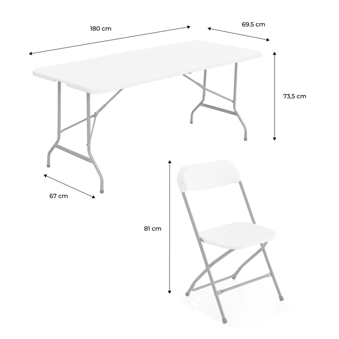 Set di 2 tavoli da ricevimento pieghevoli in plastica, 12 sedie,