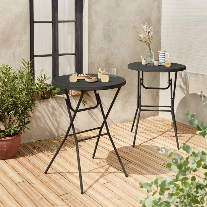Set di 2 tavoli pieghevoli alti, grigio scuro