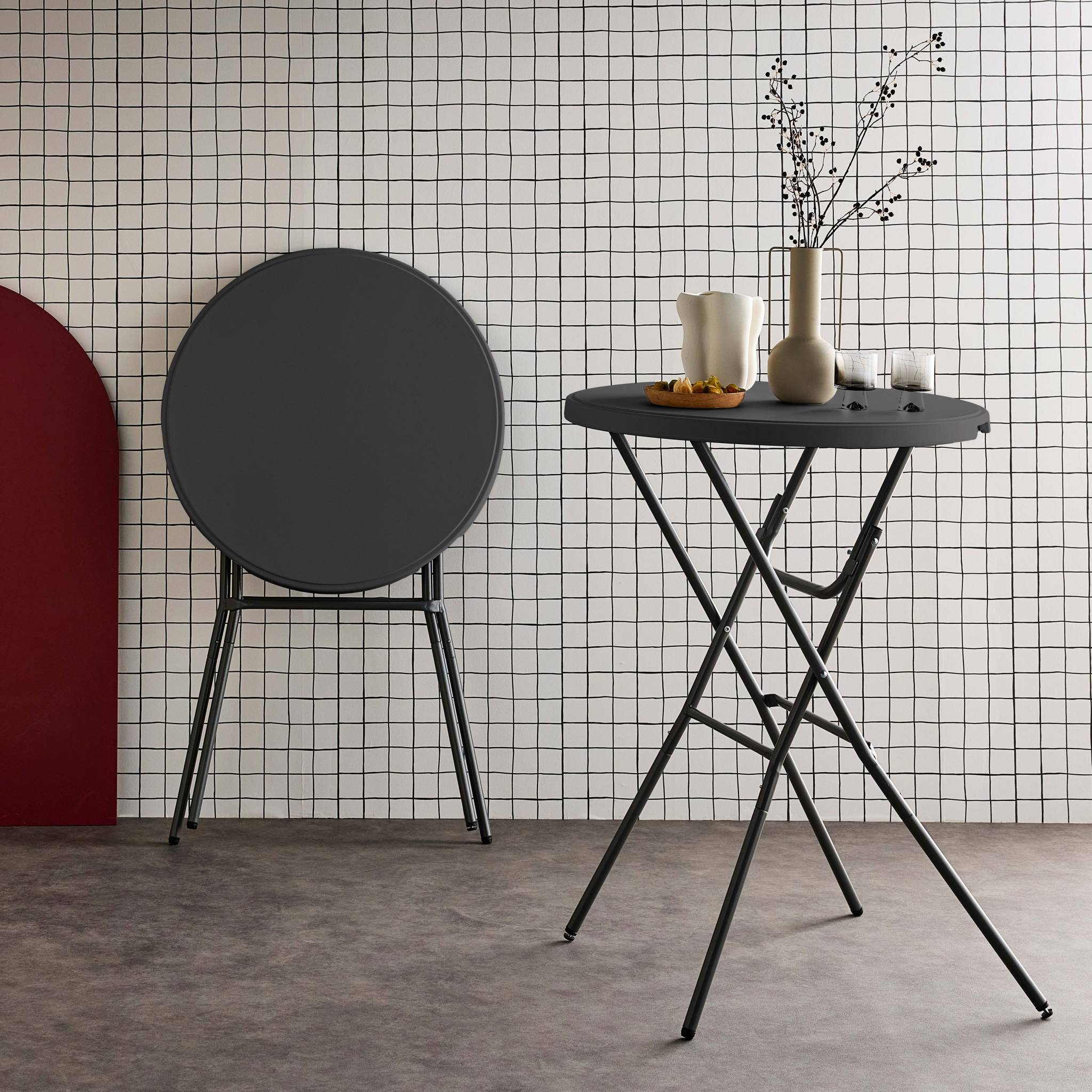 Set di 2 tavoli pieghevoli alti, grigio scuro