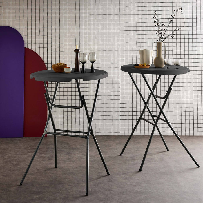 Set di 2 tavoli pieghevoli alti, grigio scuro