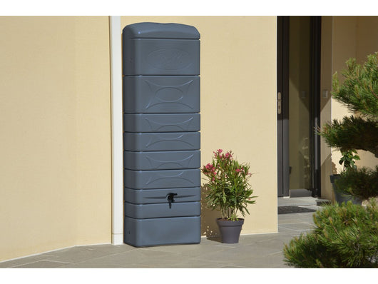 Serbatoio per il recupero dell'acqua a parete da 300 L con kit di attacco per la grondaia "Malang"  - Grigio