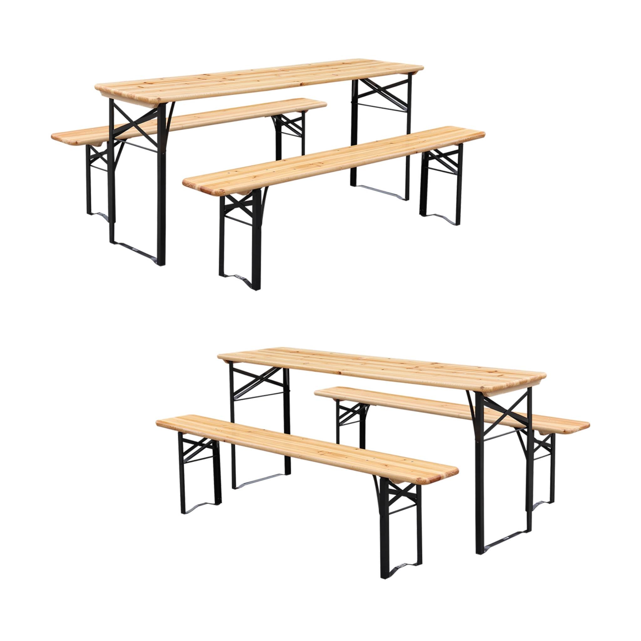 Set di 2 tavoli da ricevimento pieghevoli in legno di abete 2 panche,