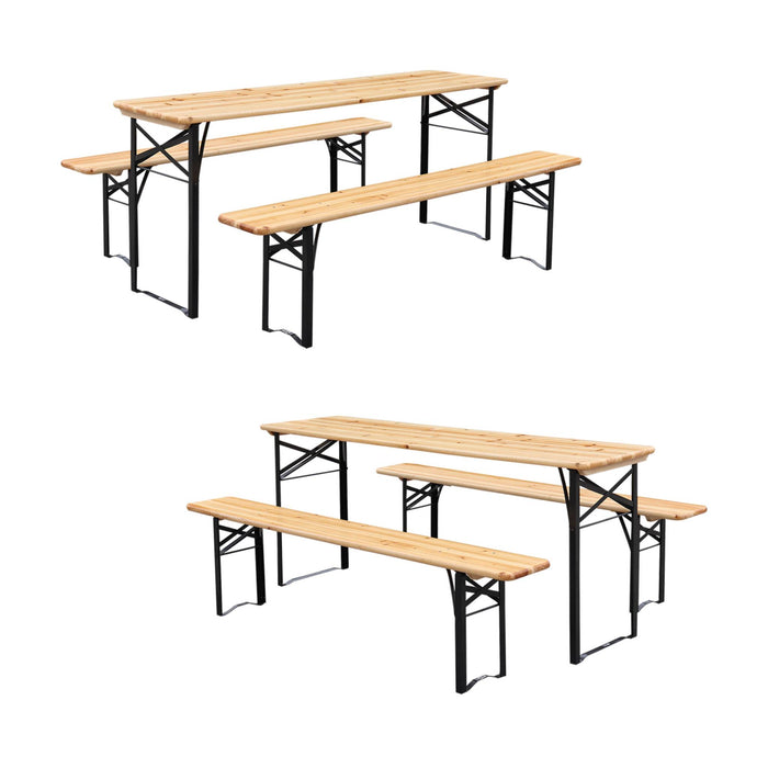 Set di 2 tavoli da ricevimento pieghevoli in legno di abete 2 panche,