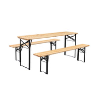 Set di 2 tavoli da ricevimento pieghevoli in legno di abete 2 panche,